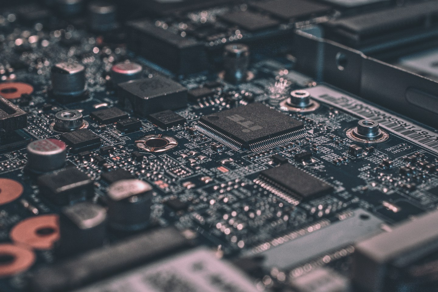 Close view of an electronic circuit board and processor